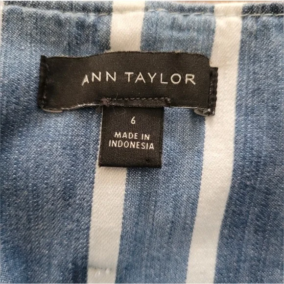 Ann Taylor High-Rise Wide Leg Denim Ankle Pants Stripe Blue White Waist Tie Sz 6 - Picture 2 of 16